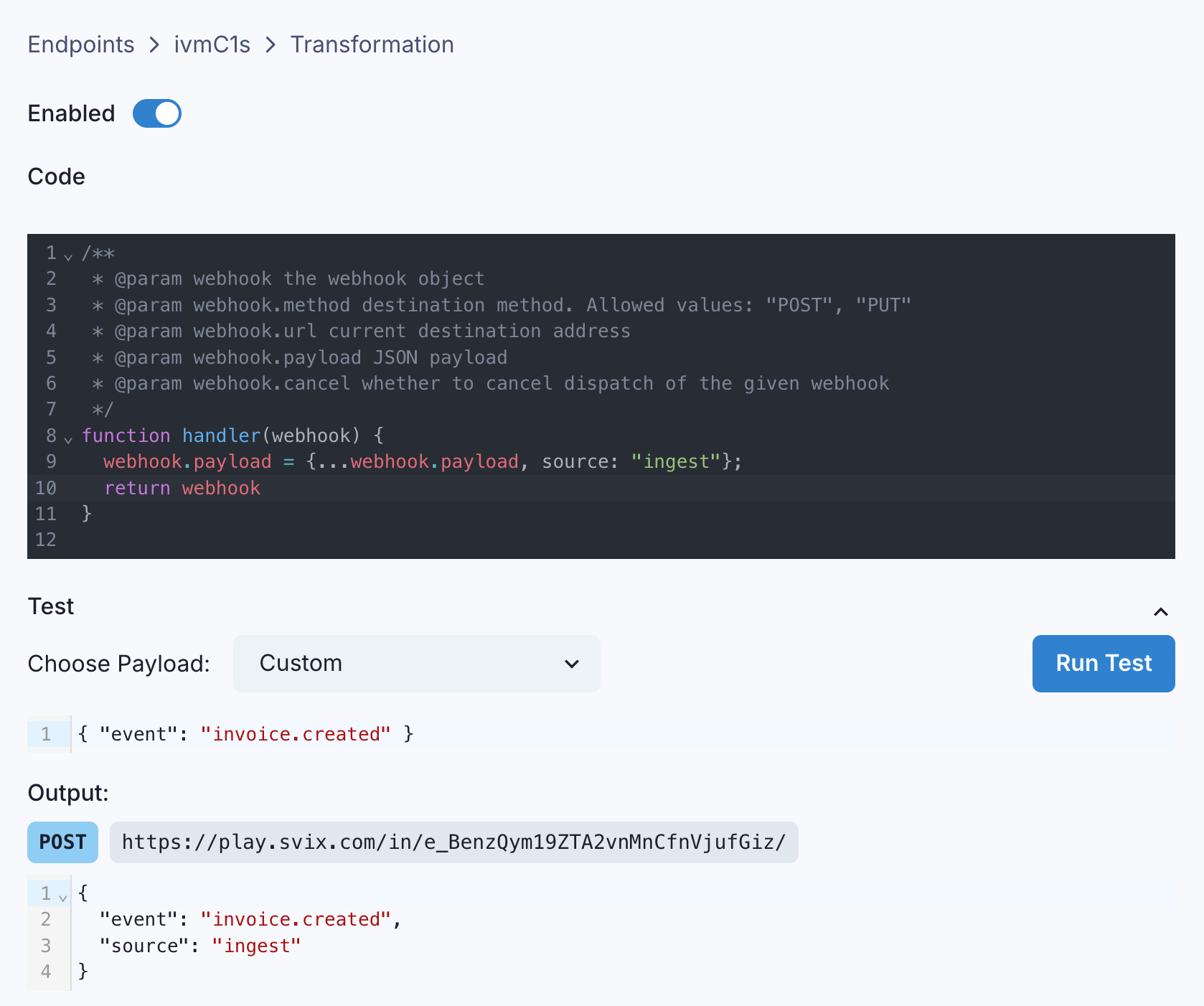 Editing an endpoint's Transformation